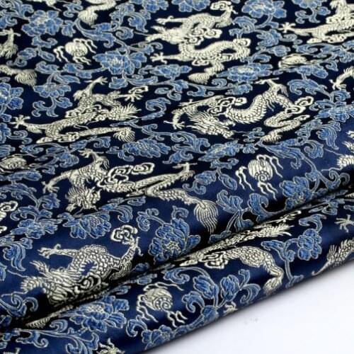 75cm*100cm brocade fabric Ancient costume garment fabric cloth quality dressy diy material dark blue background with gold dragon
