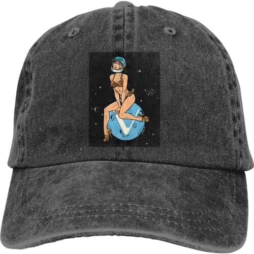 Adjustable Solid Color Baseball Cap Pin-up Girl To The Moon Washed Cotton VeChain Coin VET Cryptocurrency Sports Woman Hat