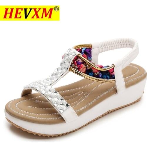 HEVXM 2021 Women Shoes Summer Platform Wedges Beach Shoes Ladies Soft Leather Elastic Band Comfortable Sandals Women Black