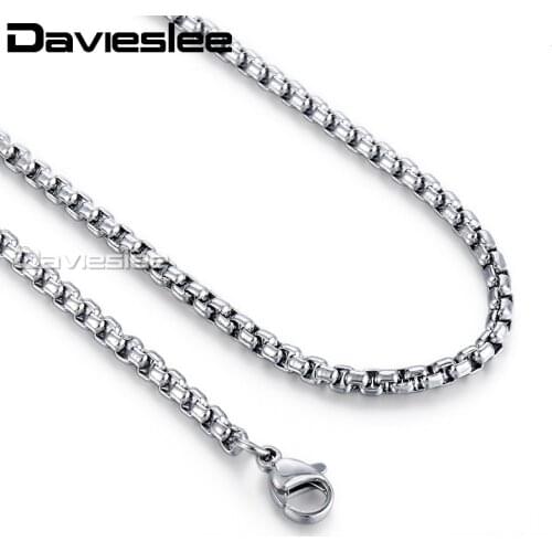 Davieslee Silver Color Box Link Chain Necklace For Men Jewelry Stainless Steel Mens Neckalce Gift Dropshipping 3/4mm DKN479