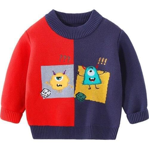 2-7T Kids Boys Autumn Bi-colour Knitted Sweaters O-Neck Boys Toddler Fashion Outerwear Long Sleeve Children Knitwear Clothing
