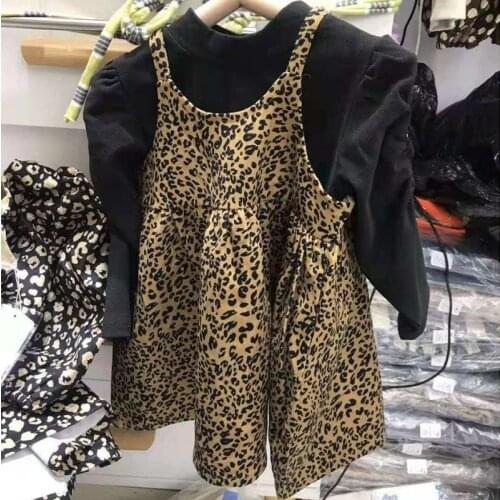 Kids Leopard Clothing Set For Children 2021 Autumn Clothes Suit Tshirt Dress Baby Girls Outfits Tracksuit conjuntos de vestido