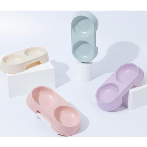 Dorakitten 1pc Nordic Style Double Pet Bowl Anti Skid Solid Color Plastic Cat Food Feeder Pet Feeding Bowl Pet Supplies