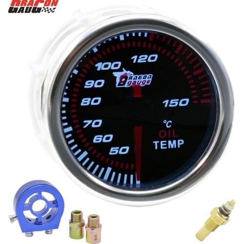Dragon gauge 52mm Auto Car Oil temperature Temp Gauge 40-150 Celsius Meter White Light With Sensor Free shipping