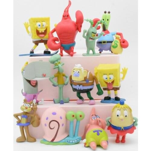 12Pcs/Set Anime Spong Bob Action Figure Toys Cartoon 7-8cm Squidward Tentacles Patrick Star Collectiable Animal Model Doll Toy