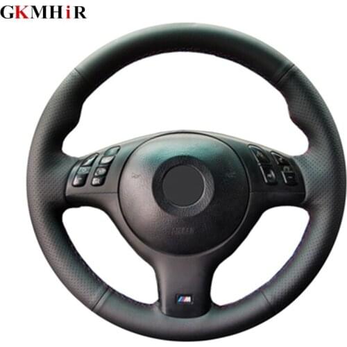 GKMHiR Hand-stitched Genuine Leather Black Car Steering Wheel Cover for BMW 330i 540i 525i 530i 330Ci E46 M3 E39 2001-2014