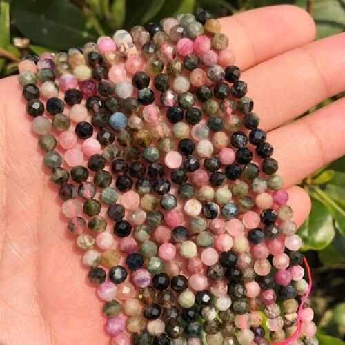 Faceted 2/3/4mm Natural Stone Beads Colorful Tourmaline Gem Beads For Jewelry Making Beadwork DIY Bracelet necklace