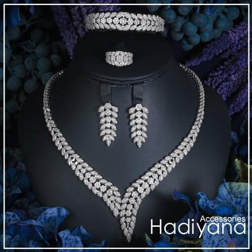 Hadiyana Shinning Pave CZ Dubai Jewelry Sets Women Wedding Zirconia Leaf Design Copper 4pcs Jewelry Set Drop Shipping CN300