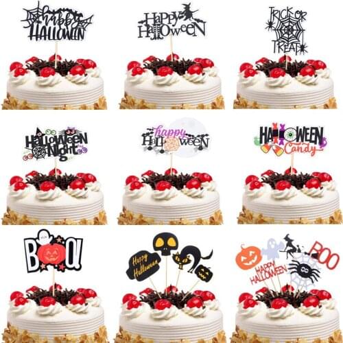 Halloween Cake Toppers Trick or Treat DIY Cupcake Topper Ghost Witch Vampire Pumpkin Cake Flags Kids Birthday Party Baking Decor