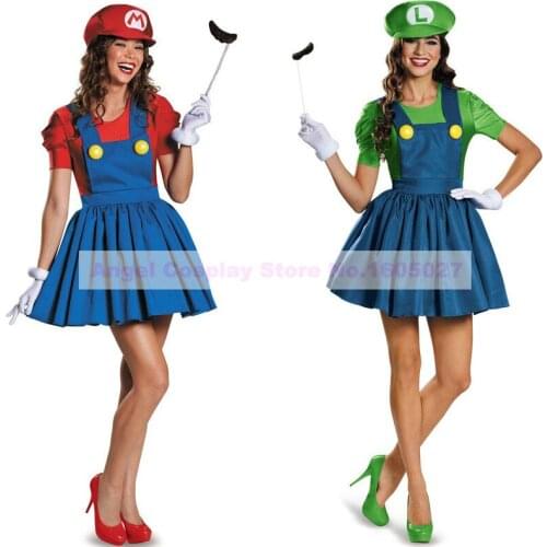 Game Super Mario Luigi Brothers Fancy Look Party Costume Carnival Halloween Costume for Women Adult Full set 5 pieces allinclude