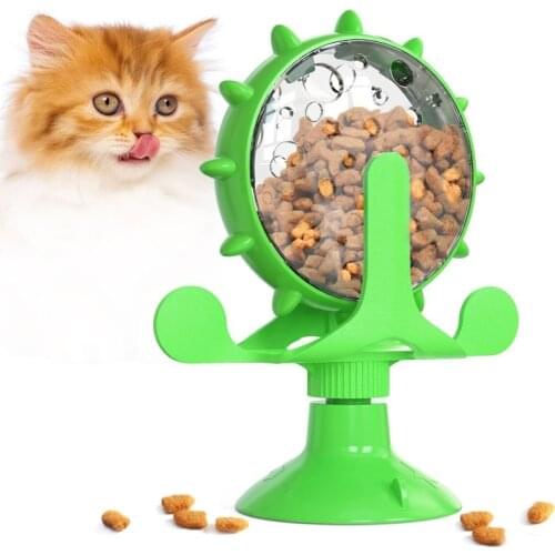 Pet Cat Toy Leaky Feeder Food Dispenser Toy Pet Supplies Windmill Interactive Training Pet Leakage Toy with Suction Cup for Cat