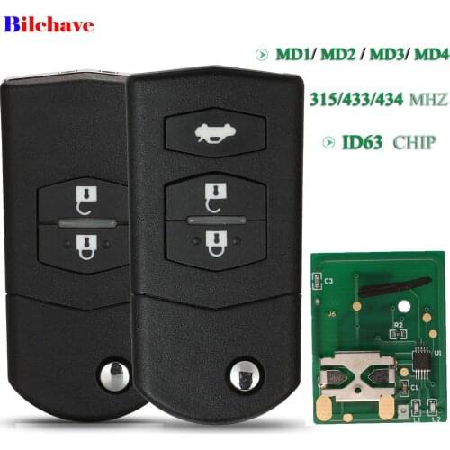 Bilchave 2/3 Buttons Remote Car Key 315Mhz /433/434Mhz 4D63 Fob Flip For Mazda M3 M6 M5 Axela Atenza 41797/41528 41521 41840