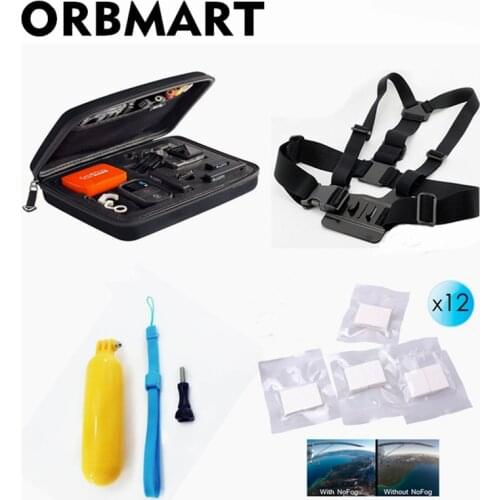 ORBMART Gopro Kit Storage Case Collection Bags + Chest Body Belt + Bobber Floating Selfie Stick + Anti Fog For Sport Cameras