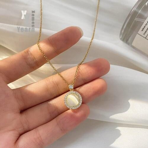 Creative Rotatable Opals Gold Short Necklace For Woman In 2021 Korean Fashion Jewelry Girls Sexy Clavicle Chain Accessories