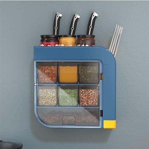 Creative Multi-Grid Spice Rack Free Perforation Wall-Mounted Kitchen Tool Storage Rack Household Knife Holder Kitchen Accessorie