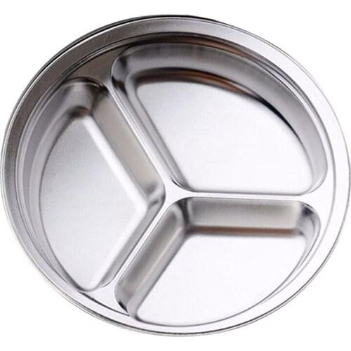 Stainless Steel 3 Sections Round Divided Dish Snack Dinner Plate Diameter