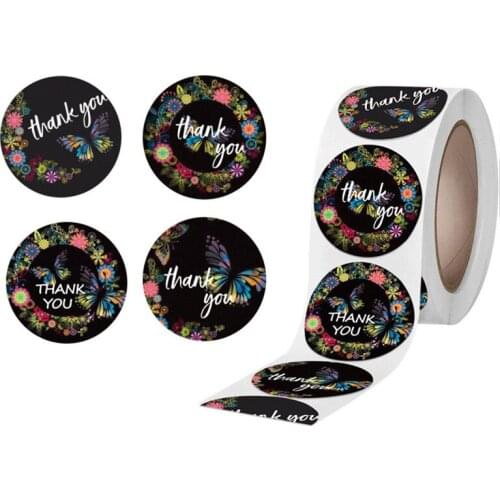 Round Flower Thank You Sticker Label Birthday Party Wedding Festival Decoration Baking Cake Sticker Envelope Sealing Sticker