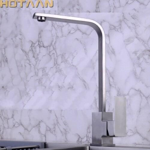 Brushed Nickle SUS 304# Stainleel Steel Kitchen Faucet Hot and Cold Deck Mounted Sink Mixer Taps Single Handle Swivel YT-6058