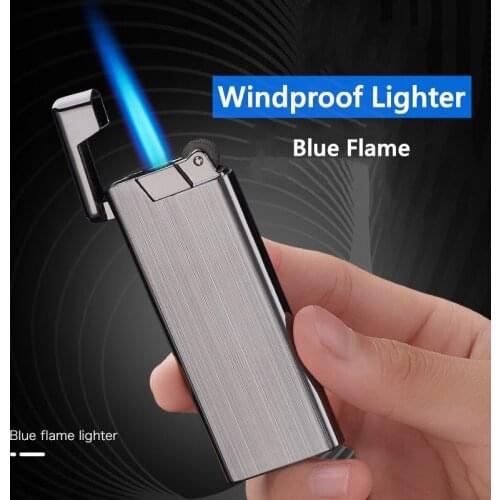 Metal Ultra-thin Classic Fashion Windproof Blue Flame Lighter Circulating Charge Gas Lighter Cigarette Accessories Mens Gifts