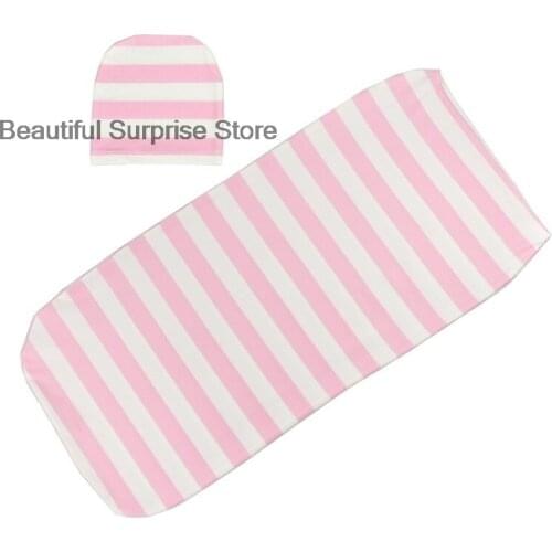 2Pcs Set Newborn Baby Cute Soft Sleeping Bag Blanket Pink and White Stripes Toddler Infant Swaddle Wrap+Hat Autumn Swaddle