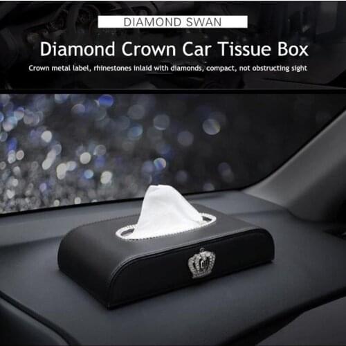 Fashion Crown Crystal Car Tissue Box Sun Visor Leather Car Tissue Bag Sunvisor Hanging Holder Case Napkin Car Accessories