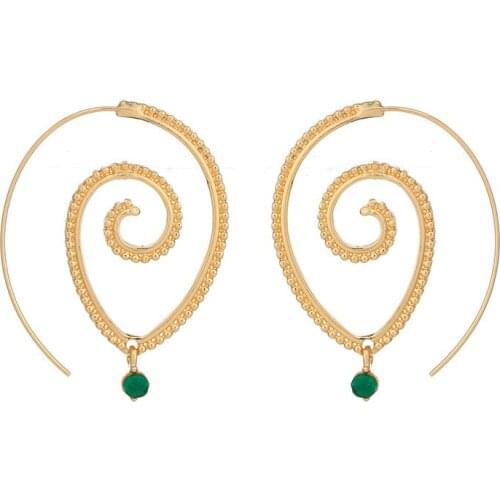Fashion Bohemian Earrings For Women Girls Exaggerated Gear-shaped Green Retro Gold Silver Color Hoop earrings