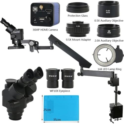 3.5X-90X Simul-focal Trinocular Microscope Stereo Microscope+1080P 36MP HDMI USB WIFI Video Camera+Articulating Arm Pillar Clamp
