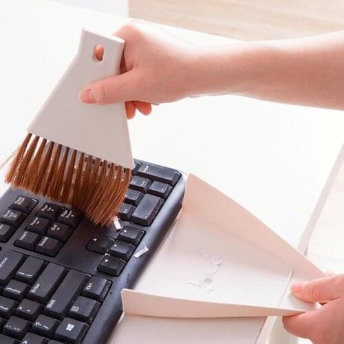 Mini Desktop Sweep Cleaning Brush Two-Piece Set Keyboard Brush Beige Small Broom Dustpan Set For Home School Office Clean Brush