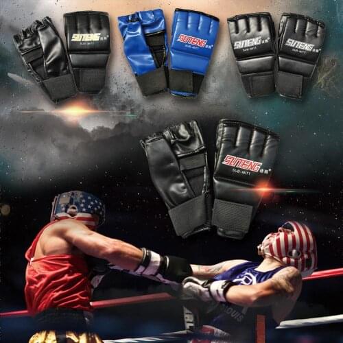 2021new Half Finger Boxing Gloves PU Leather MMA Fighting Kick Boxing Gloves Karate Muay Thai Training Workout Gloves Men