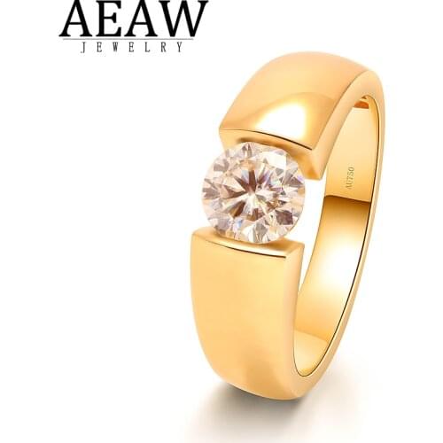 D Color Round Brilliant Cut 1.0ct 6.5mm Moissanite Wedding Ring Men Band Solid 14k Yellow Gold