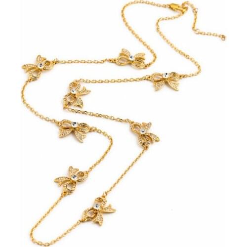 Bulk Price Well-Frame Crystal Encrusted Bow-Dazzled Mother Daughter Necklaces Designed Jewelry Gold Color & silver color