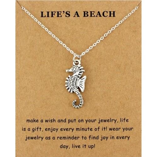 Seahorse Sea horse Necklace Sand Dollar Starfish Conch Shell Ocean Waves Sea Turtle Fish Shark Pendants Necklaces Women Jewelry