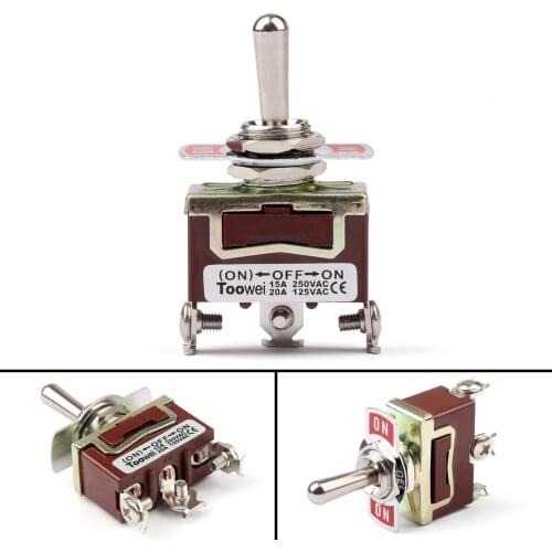 Artudatech 4PCS Toggle Switch 3 Terminal 3Pin (ON)-OFF-ON 15A 250V SPDT Industrial Grade