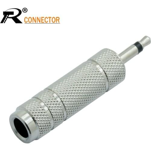 R connector 1pc Jack 3.5mm Mono Male Plug to Jack 6.35mm mono Jack Socket Adapter High quality Zinc alloy Metal Audio Connector