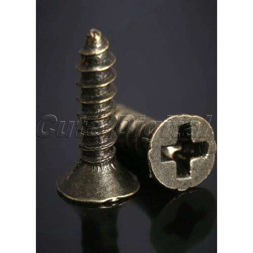 200pcs 2x8mm Bronze Tone Flat Round Head Screws Fit Hinges Recessed Countersunk Self-Tapping Screws Hardware Woodworking Tool