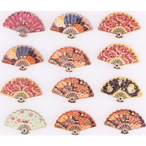 Mixed Fans 2Hole Wooden Buttons DIY Decor For Child Clothing Sewing Buttons Crafts Scrapbooking Accessories Decorativos E