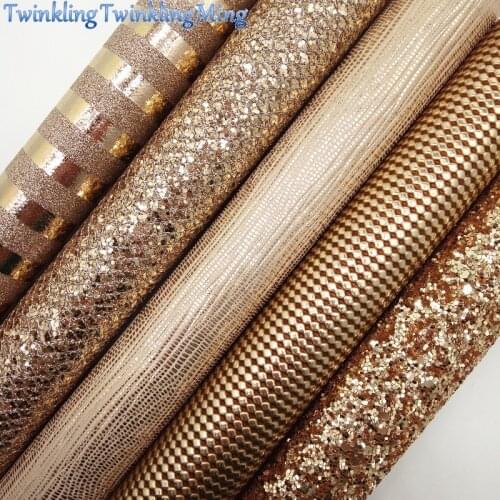 GOLD Glitter Fabric, Dots Synthetic Leather, Stripes Printed Faux Fabric Sheets For Bow A4 21x29CM Twinkling Ming XM003D