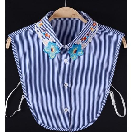 YSMILE Y Embroidery Flower Fake Collar High Quality Chiffon Striped Detachable Collar Personality Adjust Blue Collar For Female
