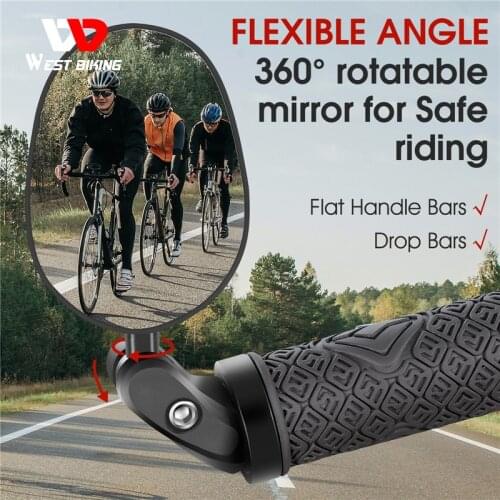 WEST BIKING Bicycle Rear View Mirror Wide Angle 360 Rotating Adjustable Handlebar Mirror MTB Road Bike Cycling Rear View Mirror