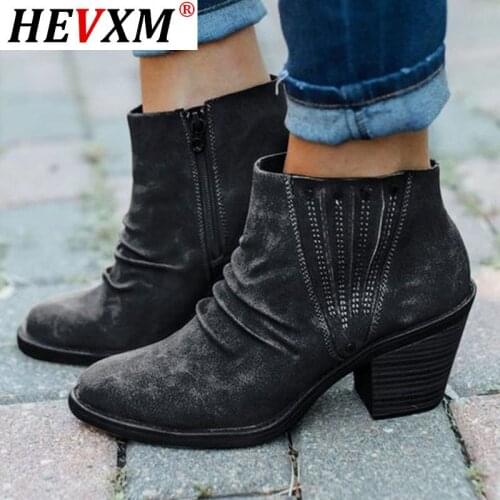 2021 Women Ankle Boots High Heels Pumps Shoes Woman Vintage Pu Leather Autumn Warm Shoe Chaussures Femme Zapatos Mujer Sapato