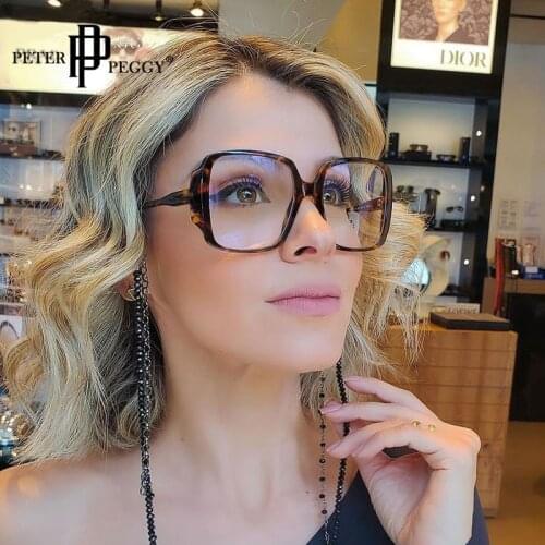 Oversized Square Leopard Glasses Frame 2021 Fashion Optical Anti-blue Eyeglasses Brand Designer Female Spectacles Oculos