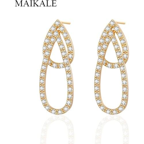 MAIKALE Simple Water Drop Stud Earrings Multiple Cubic Zirconia Gold/Silver Color Korean Earrings for Women Jewelry Party Gifts