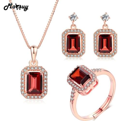 MoBuy Vintage Natural Gemstone 3pcs Jewelry Sets For Women Wedding 100% 925 Sterling Silver Fine Garnet Jewelry V011ENR