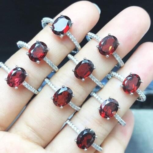 Fine Jewelry Wedding Ring Real Natural Oval 6x8mm Garnet Simple Style 925 Sterling Silver Ring Engagement Jewelry Women Ring