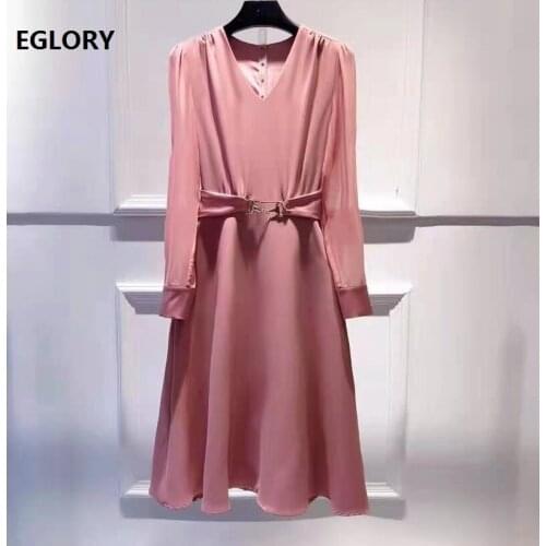 Xxl Pink Black Dress New 2021 Spring Summer Business Inspired Women V-Neck Golden Buckle Deco Sexy Tulle Mesh Patchwork Dress OL