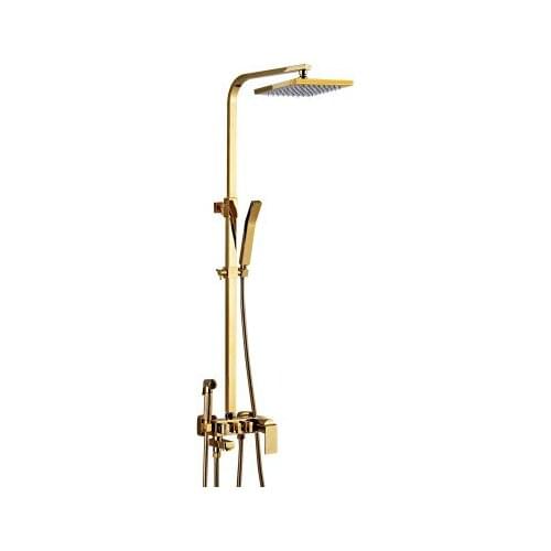 Dofaso Retro Golden Bathroom Shower Faucet 8" Showerhead Bathtub Brass Rainfall Gold Mixer Tap Wall Mounted Sliding Bar