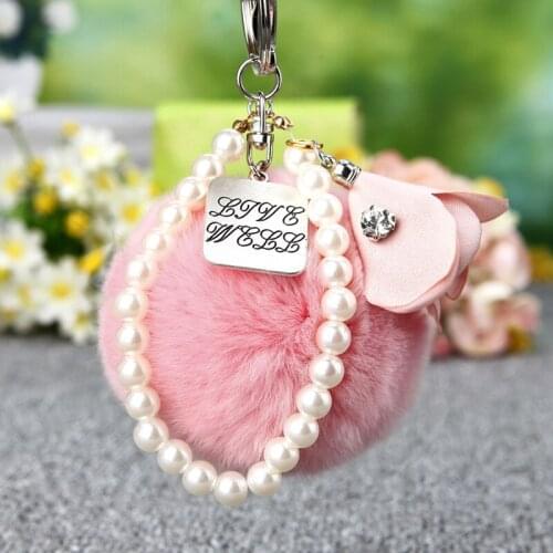 1PCS Fashion Pearl Chain Pompom Faux Rabbit Fur Ball Keychains Key Holder Trendy Jewelry Bag Accessories Gift
