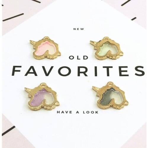 10pcs/lot New Arrival Pearlescent Color Unicorn Charms 18*11mm Alloy Metal Enamel Charm Pendants For Jewelry Making XL599