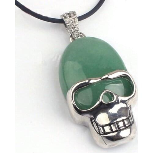 100-Unique 1 Pcs Hyperbole Style Silver Plated Skull Head Shape Natural Green Aventurine Pendant