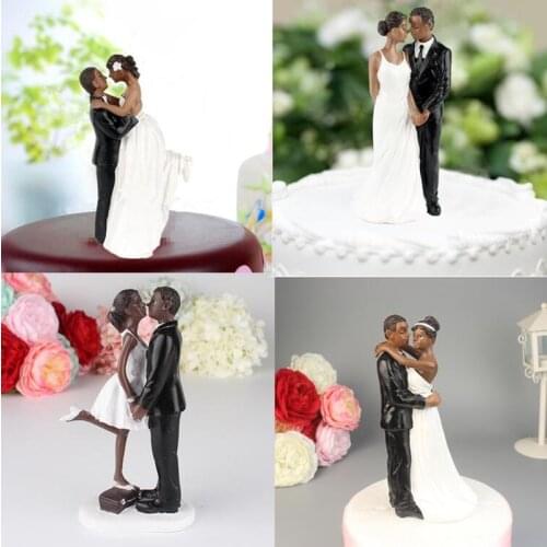 17cm Height Resin Wedding Couple Doll Puppets Black Man Resin Ornaments Figures Cake Wedding Dolls Gift